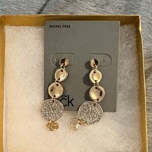 Women's Gold Drop Earrings with Pave Discs - Unbranded